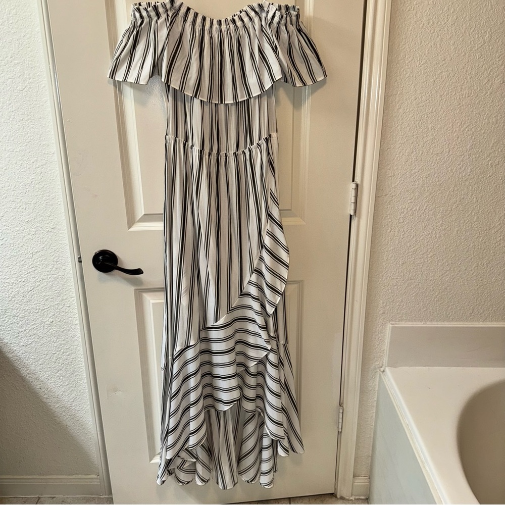Express Black and White Off-Shoulder Ruffled Maxi Sundress